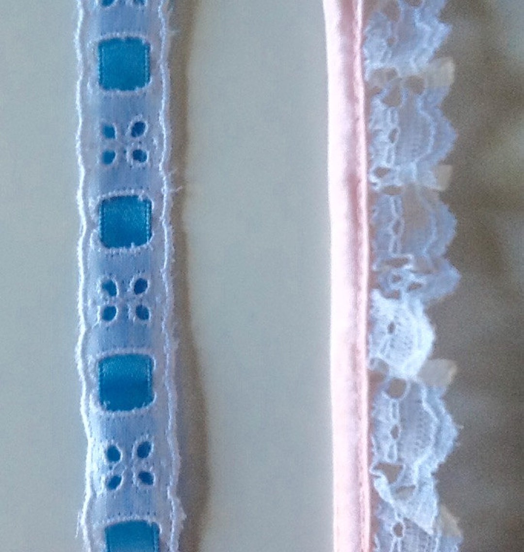 Blue Ribbon Eyelet and Pink Trimmed Ruffled Lace - Etsy