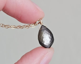 Black Moonstone Pendant Necklace in Gold Filled