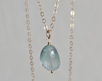 Blue Tourmaline Pendant Necklace in Gold Filled