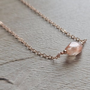 Peach Schiller Oregon Sunstone Bar Necklace in Rose Gold Filled