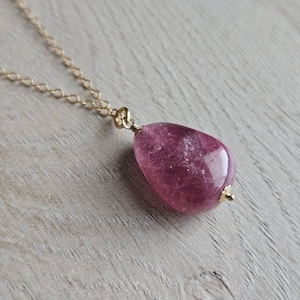 Large Pink Tourmaline Pendant Necklace in 14k Gold Filled