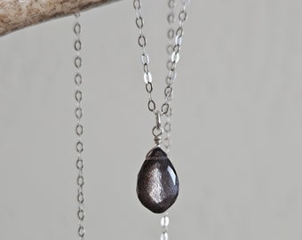 Black Moonstone Pendant Necklace in Sterling Silver