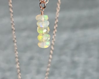Ethiopian Opal Pendant Necklace in 14k Rose Gold Filled