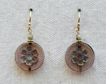 Boucles D'oreilles Fantaisie Fleurs Perles - Monture 14K Gold Filled, Clous