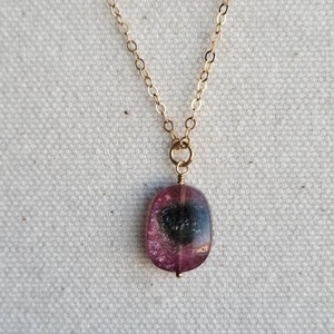 Watermelon Tourmaline Pendant Necklace in 14k Gold Filled