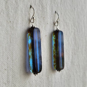 Blue Glass Dangle Earrings in Sterling Silver