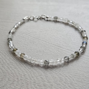 Labradorite and Rainbow Moonstone Mix Gemstone Beaded Bracelet in Sterling Silver