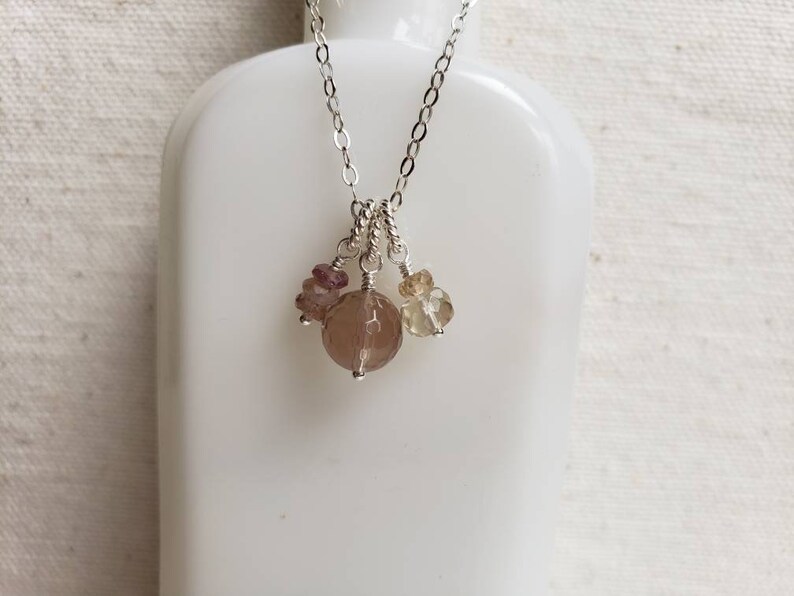 Oregon Sunstone and Peach Sapphire Necklace \u2022 Necklace \u2022 Gemstone Necklace \u2022 Dainty \u2022 Minimal \u2022 Minimalist \u2022 Sterling Silver