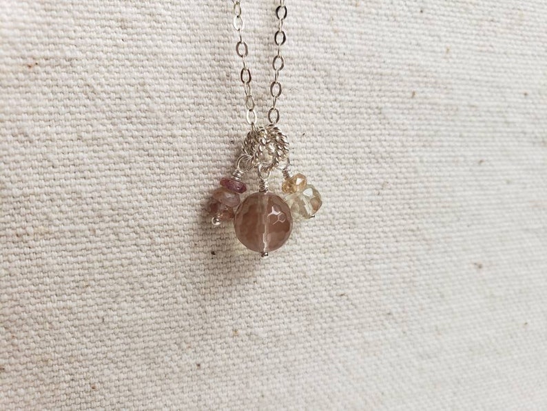 Oregon Sunstone and Peach Sapphire Necklace \u2022 Necklace \u2022 Gemstone Necklace \u2022 Dainty \u2022 Minimal \u2022 Minimalist \u2022 Sterling Silver
