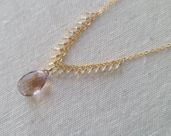 GORGEOUS SPARKLING AAA Ametrine and Scapolite Gemstone Necklace in 14k Gold Filled