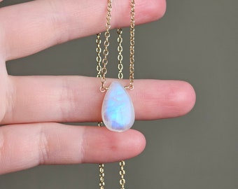 Rainbow Moonstone Pendant Necklace in Gold Filled / 20 inches