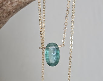 Green Kyanite Pendant Necklace in 14k Gold Filled / Adjustable Necklace 18 to 20 inches