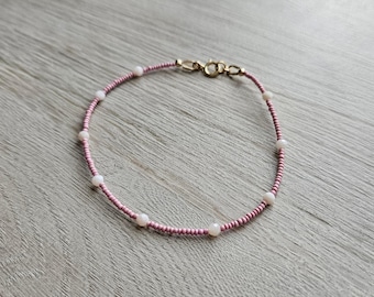 Pink Beaded Bracelet with Pink Peruvian Opals in 14k Gold Filled