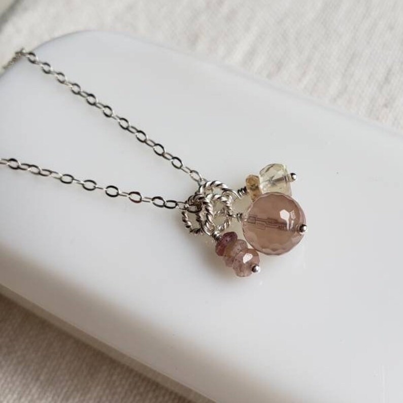 Oregon Sunstone and Peach Sapphire Necklace \u2022 Necklace \u2022 Gemstone Necklace \u2022 Dainty \u2022 Minimal \u2022 Minimalist \u2022 Sterling Silver