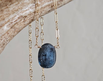 Teal Blue Kyanite Pendant Necklace in 14k Gold Filled