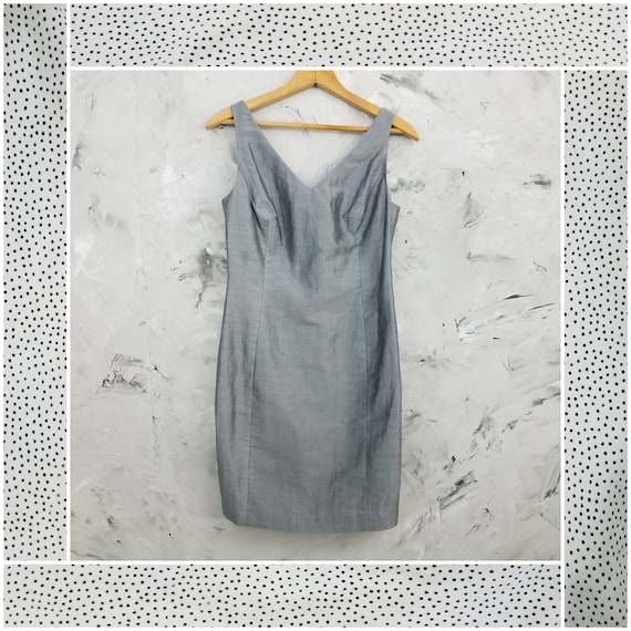 LOFT Silvery Gray Linen Cocktail / Evening Dress … - image 1