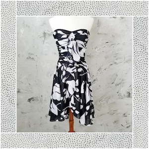 WHBM Black & White Strapless Cocktail Dress - Little Black Dress - Vintage 90&#39;s Party Dress - White House Black Market Dress - Evening Dress