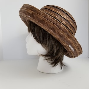 Vintage Women&#39;s Brown Straw Hat - Tip Brim Hat - Women&#39;s Straw Hat - Brown Hat - Cute Hat - Sun Hat - Golden Brown Straw Hat