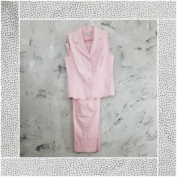 DRESSBARN Powder Pink Linen Pant Suit - Size 10 -