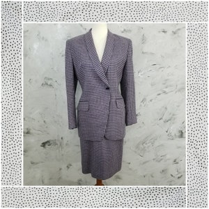 JONES NEW YORK Lavender & Black Plaid Skirt Suit - Size 6 - Vintage 80&#39;s Dress Suit - Purple Black Checked Skirt Suit - Vintage Women&#39;s Suit