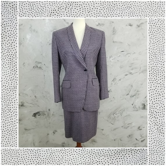 JONES NEW YORK Lavender & Black Plaid Skirt Suit … - image 1