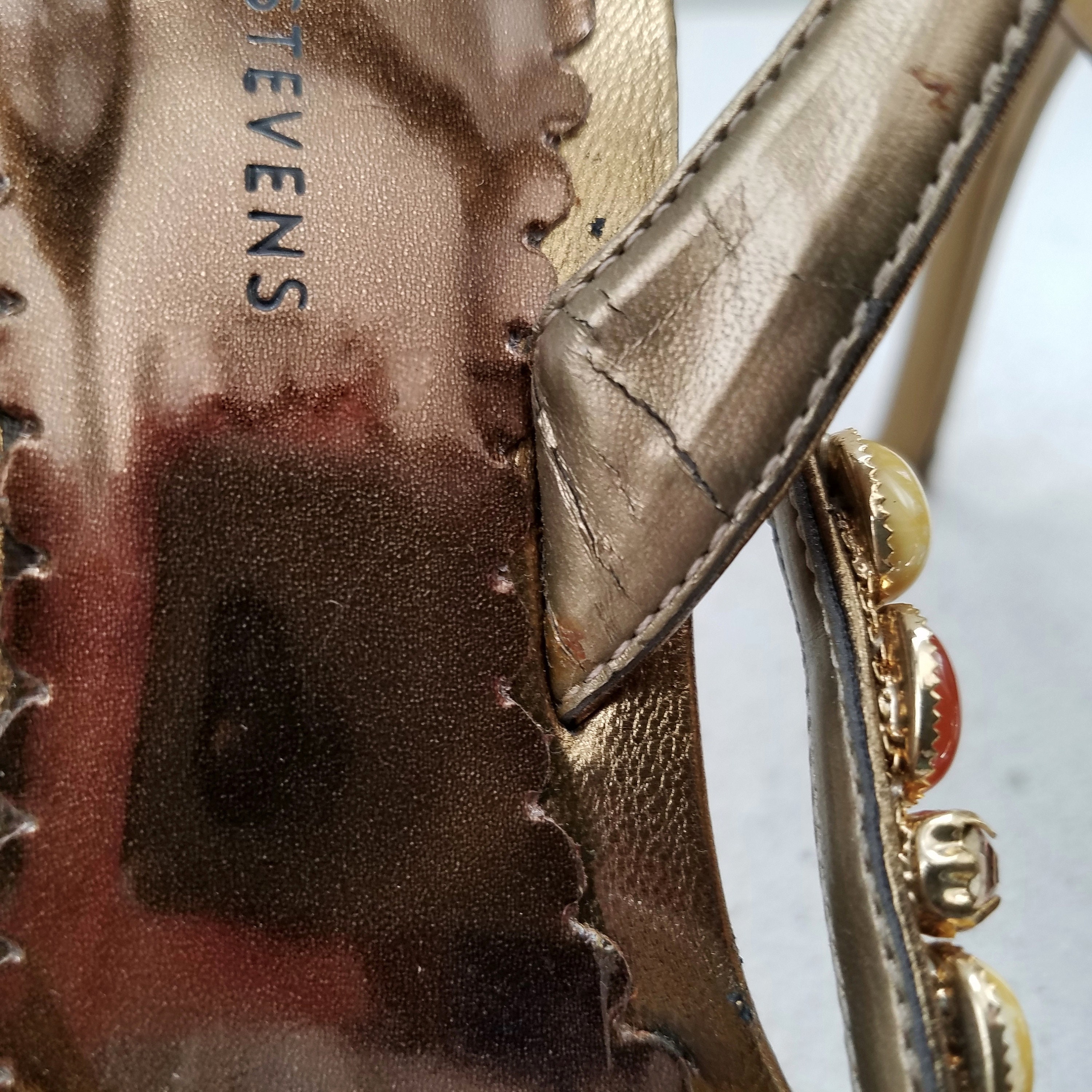 VALERIE STEVENS Bronze Gold Beaded Sandal Pumps Size 7 Vintage