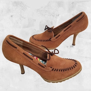 SODA - Brown Suede Moccasin Stiletto Heels - Vintage Brown Suede Heels - Brown Suede Pumps - Unique Moccasin Heels - Copper Brown Heels