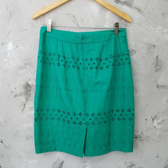LOFT Jade Green Cotton Eyelet Pencil Skirt - Vint… - image 2