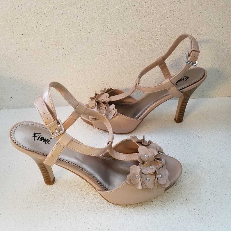 FIONI Nude Tan Mary Jane Peep Platform Heels Vintage | Etsy