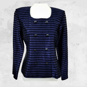 POSITIVE ATTITUDE 80s Blue Velvet Stripe Evening Jacket - Size 6