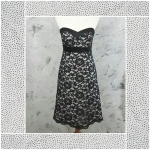 WHBM Black & White Lace Strapless Cocktail Dress - Vintage 90&#39;s White House Black Market Evening Wear, Cute Black and White Sweetheart Dress