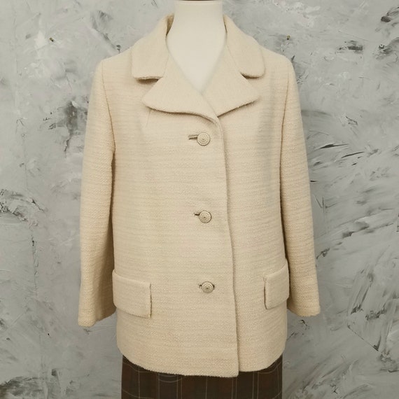 CAPWELLS 50's Vintage Creamy Tan Pea Coat Jacket … - image 2