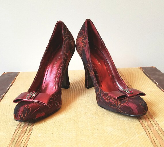 burgundy floral heels