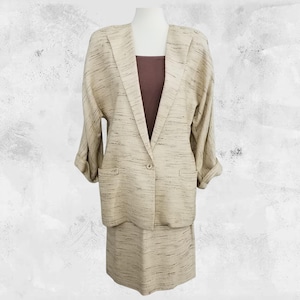 NORDSTROM 60&#39;s Vintage Cream & Brown Silk Suit - Size 4 Skirt, Size 8 Jacket - Vintage 60&#39;s or 70&#39;s Women&#39;s Skirt Suit - Business Suit