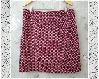 Pink & Red Straight Mini Skirt With Front Pockets - Vintage Mini Skirt - Pink and Red - Short Pink Skirt - Size XL Skirt - Wool Skirt