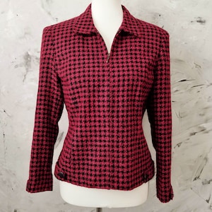 Norton McNaughton Red & Black Checked Blazer - Military Influence Red and Black Vintage business Jacket - Red and Black Jacket Size 8P -