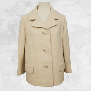 CAPWELLS Vintage 50&#39;s Creamy Tan Wool Pea Coat -  - Size Large