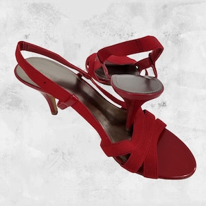 FIONI Cherry Red Sandal Peep Pumps - Red Pumps - Cute Red Heels - Red Sandal Pumps - Vintage Red Heels - Women&#39;s Red Pumps - Vintage 1990&#39;s