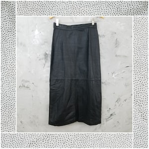 Black Leather Skirt - Mid Calf Straight Cut Skirt - Black Leather Skirt Size 12 by G B Sport - Long Black Leather Skirt - Chic Black Skirt