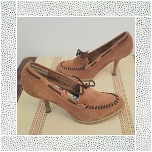 SODA - Brown Suede Moccasin Stiletto Heels - Vintage Brown Suede Heels - Brown Suede Pumps - Unique Moccasin Heels - Copper Brown Heels