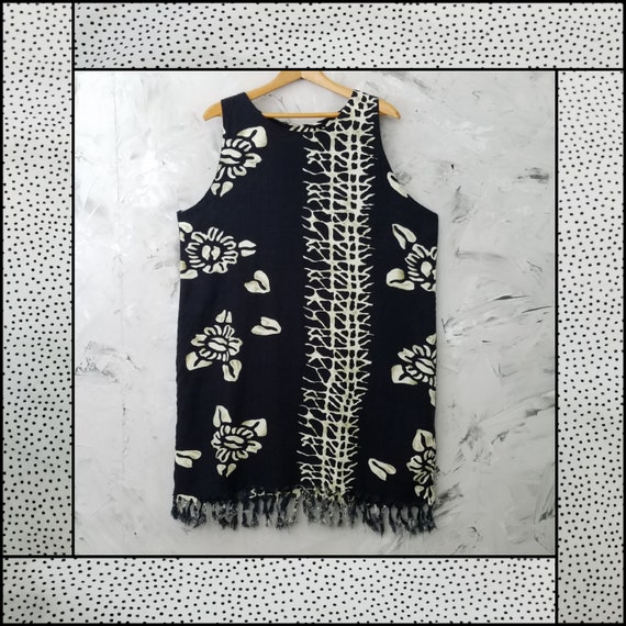 KOKO KNOT Black & White Tribal Fringed Sun Dress … - image 1