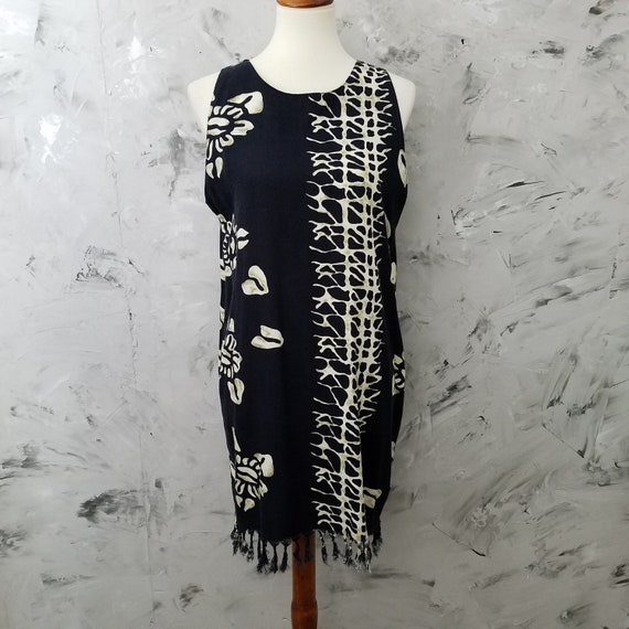 KOKO KNOT Black & White Tribal Fringed Sun Dress … - image 5