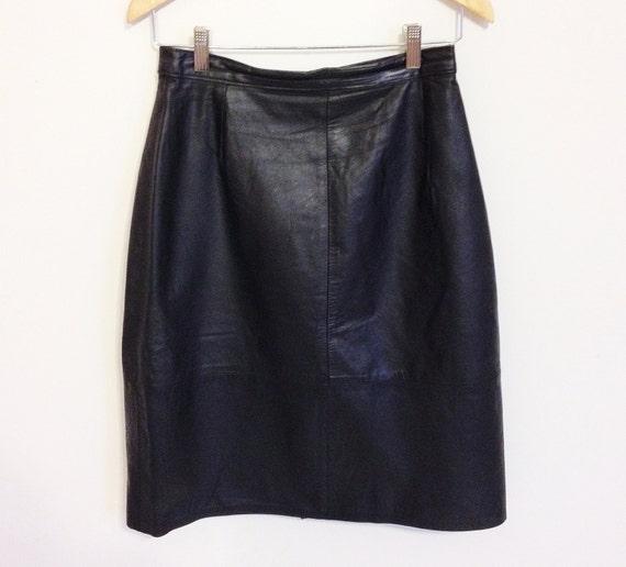 Black Skirt - Size 3/4 1980's Mid Length Black Le… - image 1