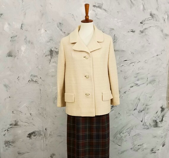 CAPWELLS 50's Vintage Creamy Tan Pea Coat Jacket … - image 5