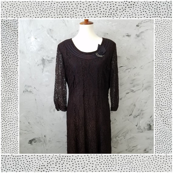 MYENETTE 40's Vintage Dark Brown Lace Dress - Vint