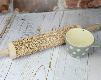 Scroll, tooled leather pattern, Rolling Pin, laser engraved rolling pin, holiday themed, MADE IN OKLAHOMA
