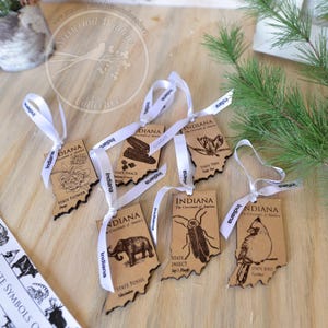 INDIANA State Ornament collection, wooden ornaments, Christmas ornament set