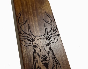 Tablero de charcutería elk, sapele wood, madera dura, tablero de servir hecho a mano, acentos de cobre