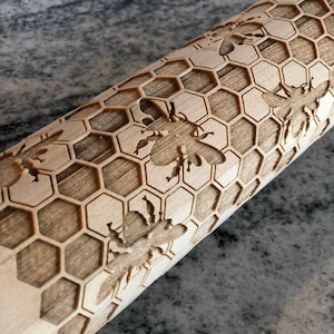 Honey Bee, Honeycomb, laser engraved rolling pin, holiday themed, MADE IN OKLAHOMA