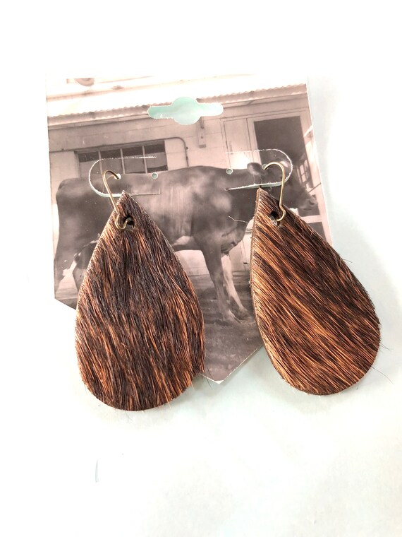 Cowhide Earrings Hair on Hide Teardrop Earrings Earrings Etsy
